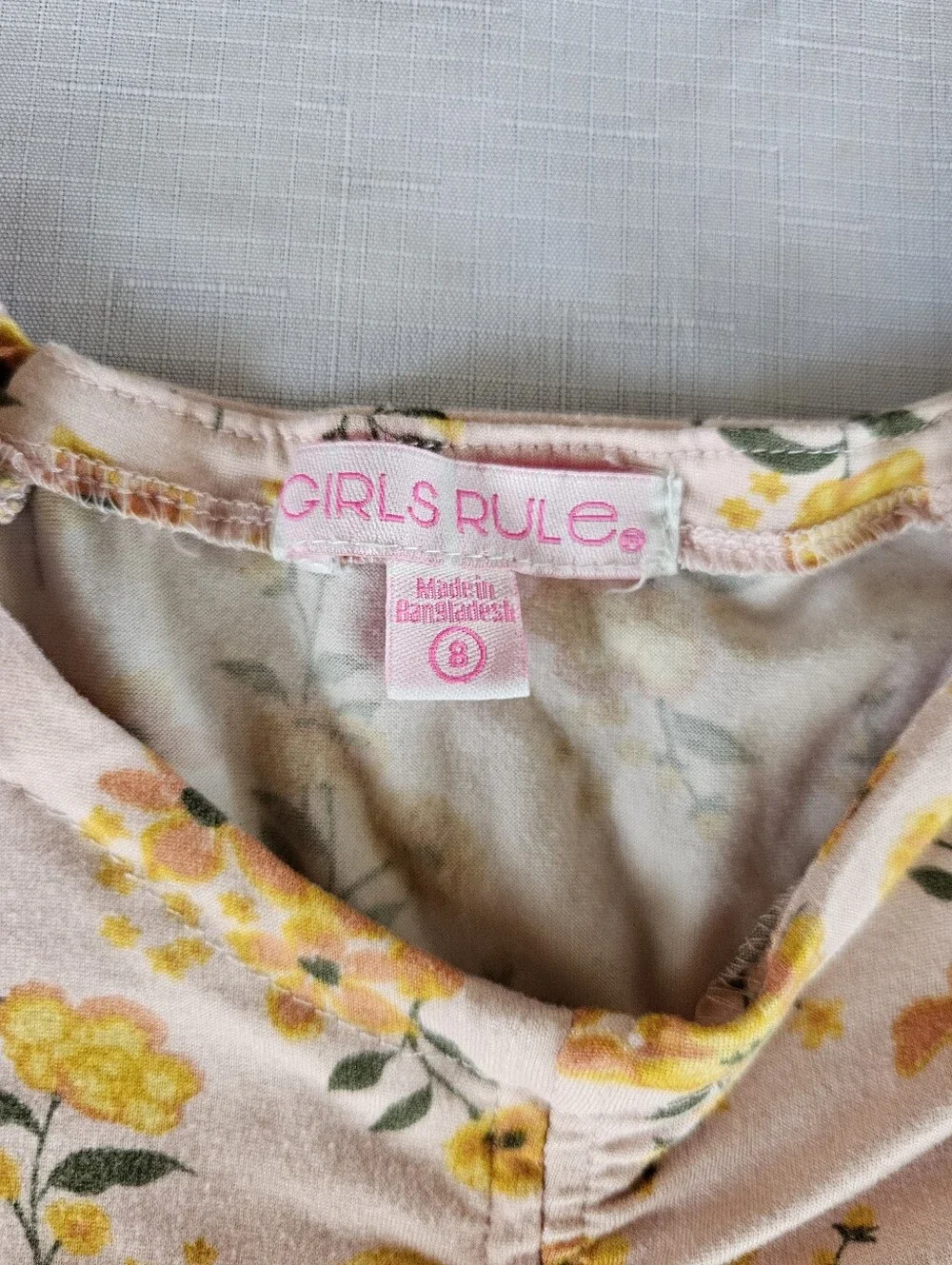Girls Rule Peach Floral Short Sleeve Summer Dress Size 8 Knee Length Casual EUC